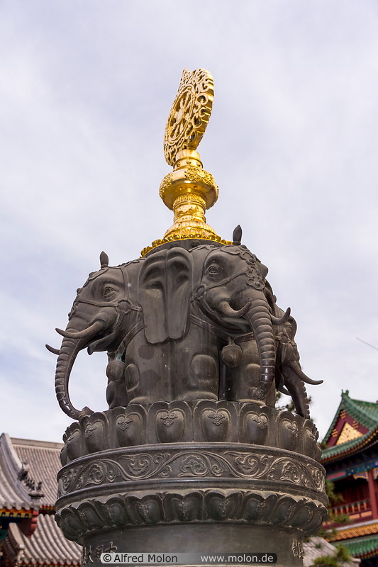 12 Elephants and Buddhist wheel statue