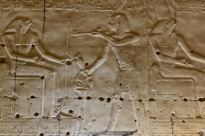 20 Bas-relief with Egyptian god Horus and pharao
