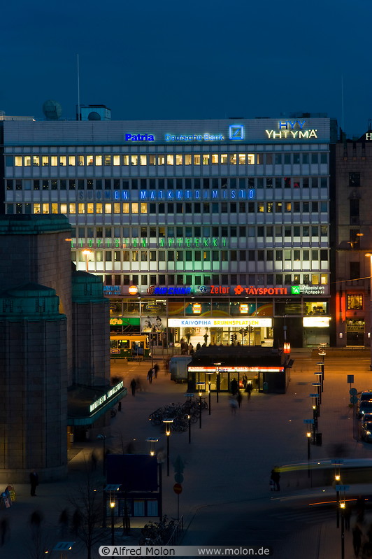 11 Illuminated buildings on Rautatientori square at night