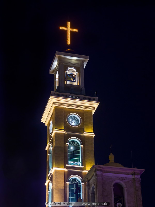 16 St George Maronite cathedral clock tower at night