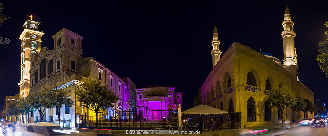 15 St George Maronite cathedral and Al Amin mosque at night