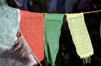 11 Prayer flags in the morning sun