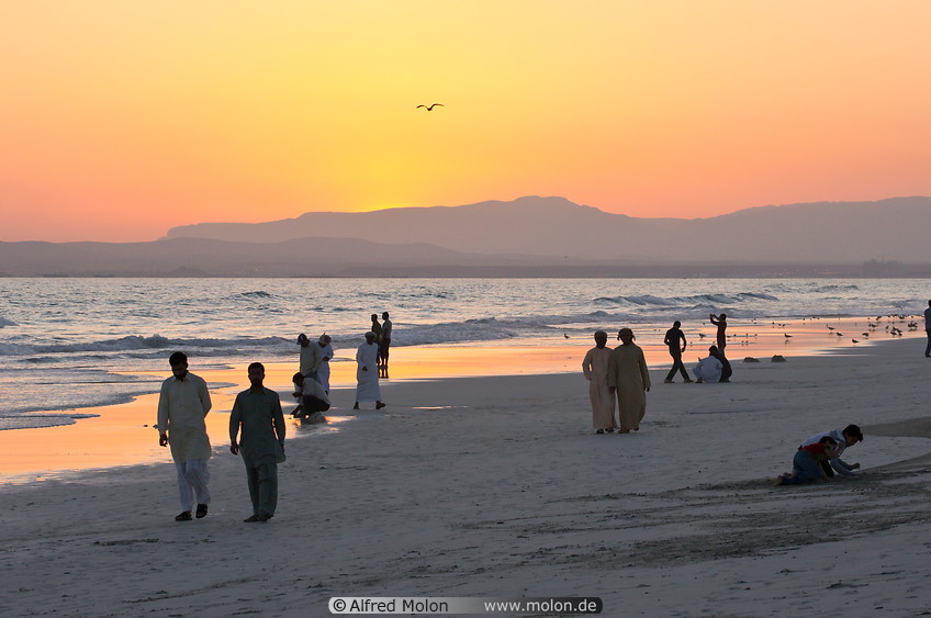 20 People on beach at sunset