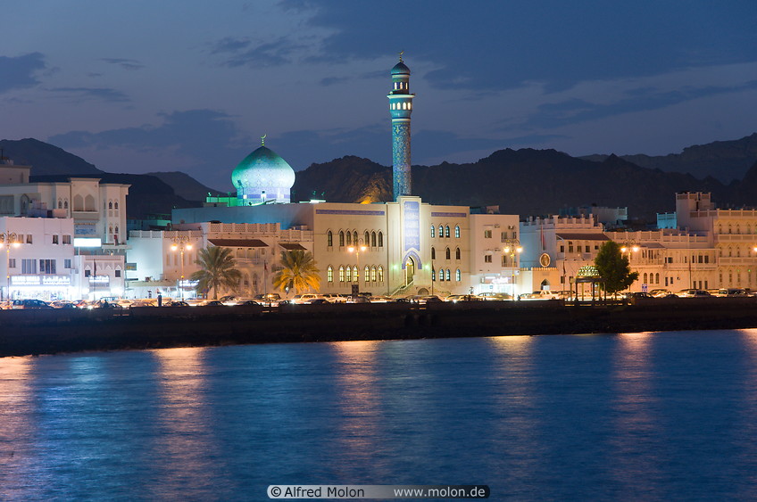 33 Mutrah mosque and waterfront at night