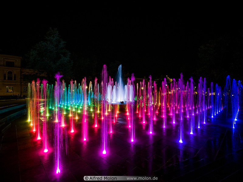 17 Colourful light fountain at night