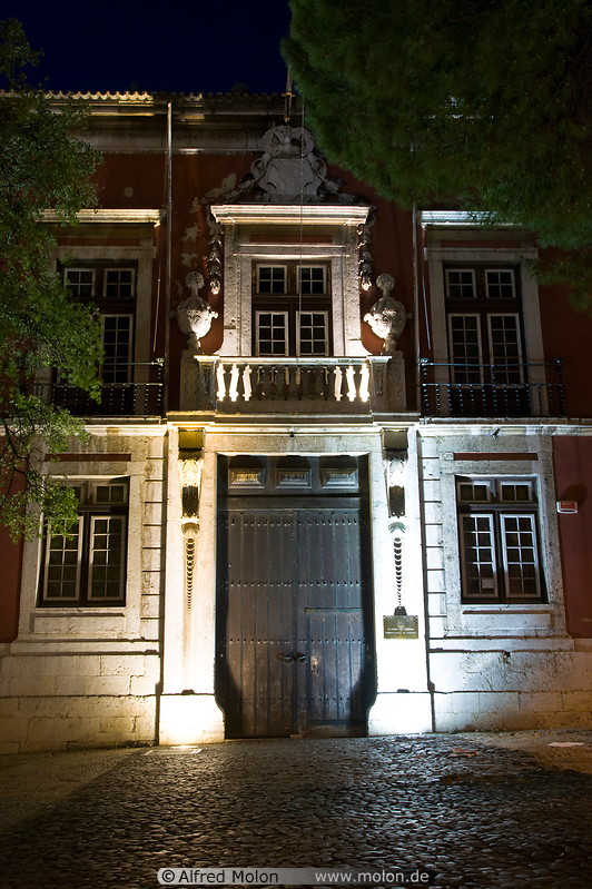 28 Illuminated building facade at night