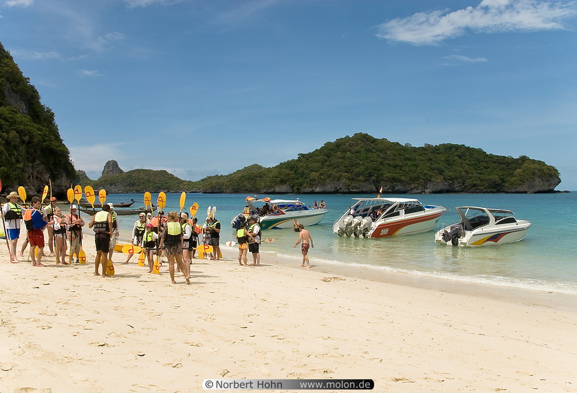 15 Tourists with paddles on beach