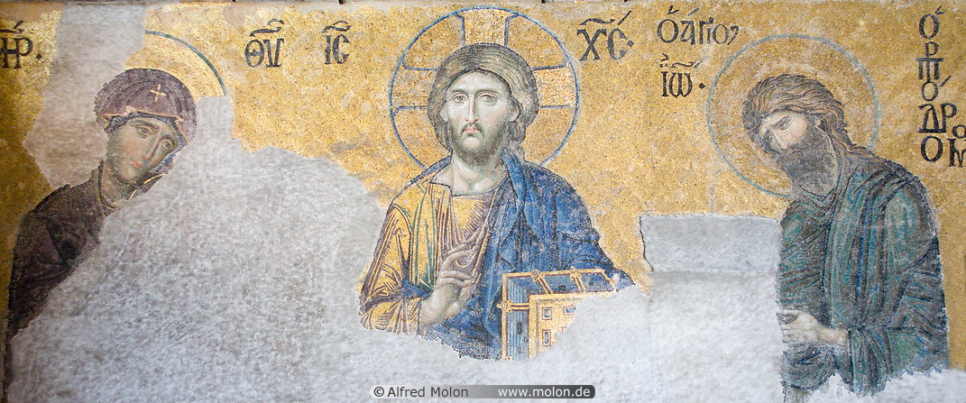 16 Deesis mosaic with Virgin Mary, Jesus and John Baptist