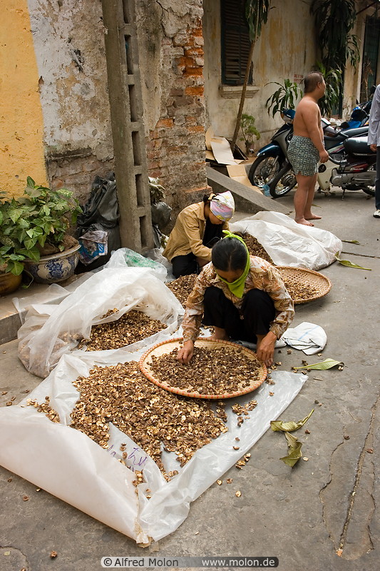 14 Cleaning dried mushrooms on street